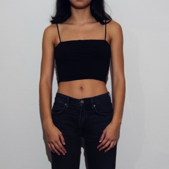 Mendocino Cropped Tight Black Spaghetti Strap Tank Top S Small - Picture 2 of 2